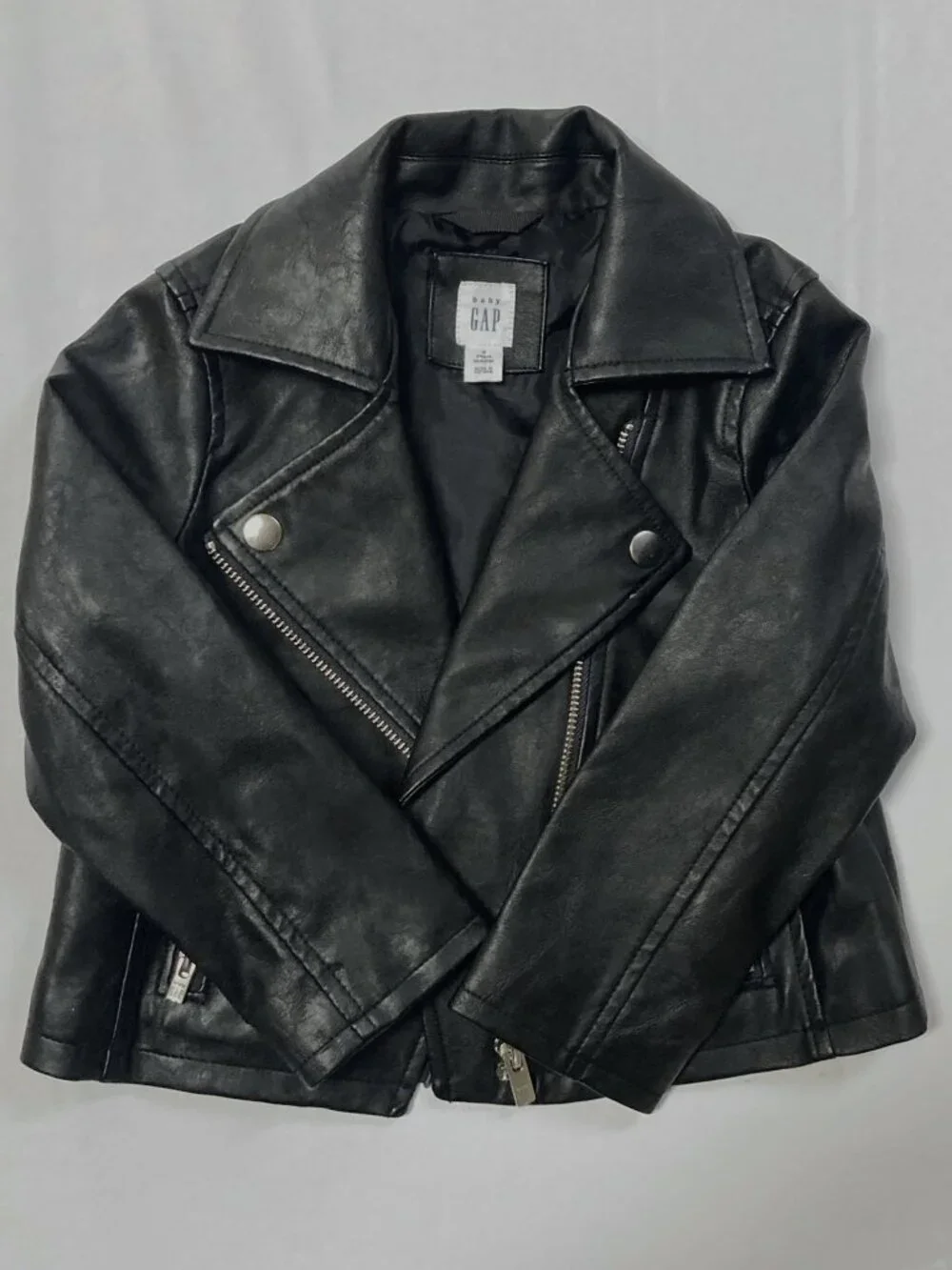 GAP Baby, Faux Leather Moto Jacket, Black, 3 years, Zip-Up 🖤🧥 Vegan, Rock Star
